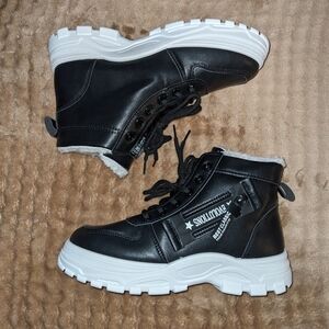 Black Fleece Lined Faux Leather Winter Boots 38